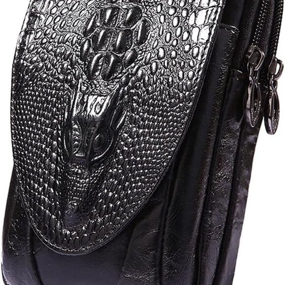 Crocodile Leather Phone Belt Bag Waist Pack for Men Travel Outdoor Casual Cellph - Picture 1 of 8